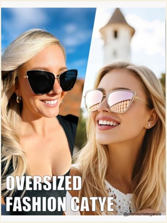 Oversized Cat Eye Sunglasses UV Protection Metal Frame Trendy Sunnies main image 2